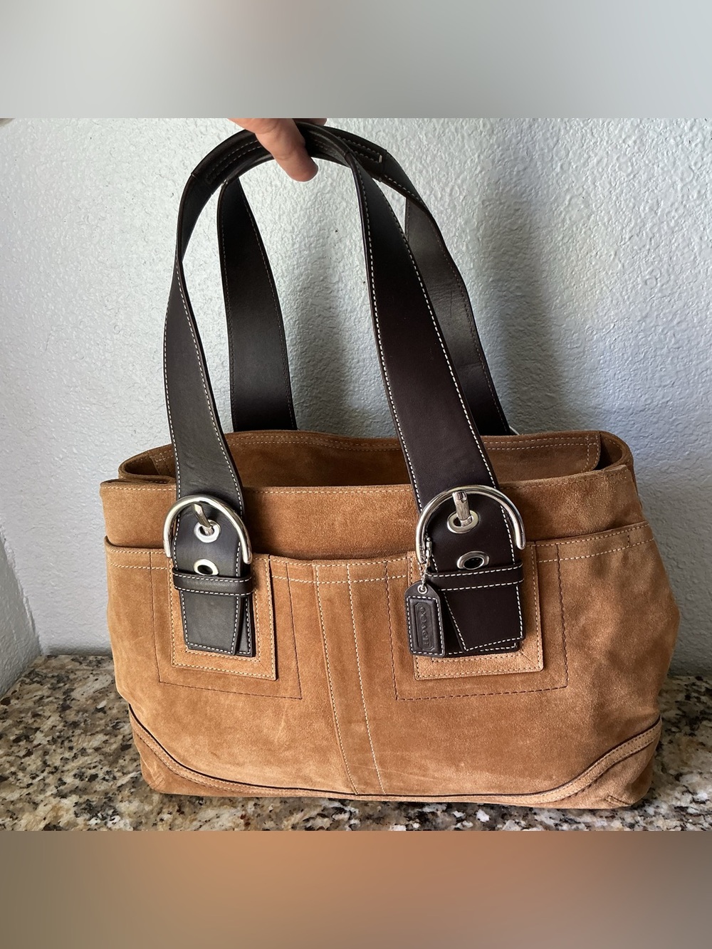 Coach SoHo Tan Suede and Brown Leather Satchel - Picture 2 of 9